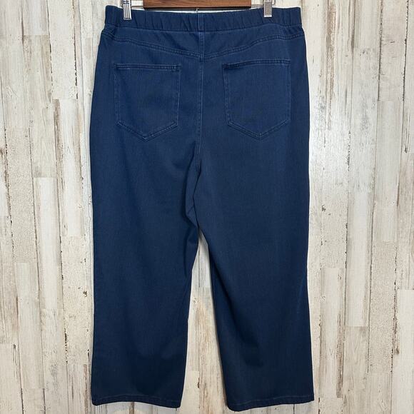 Lands End Starfish High Rise Knit Denim Straight Jeans Large Petite Travel EUC - Picture 2 of 9